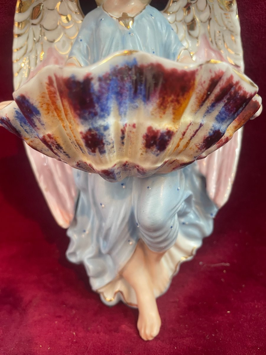 BENITIER EN PORCELAINE ANGE BLEU-photo-3
