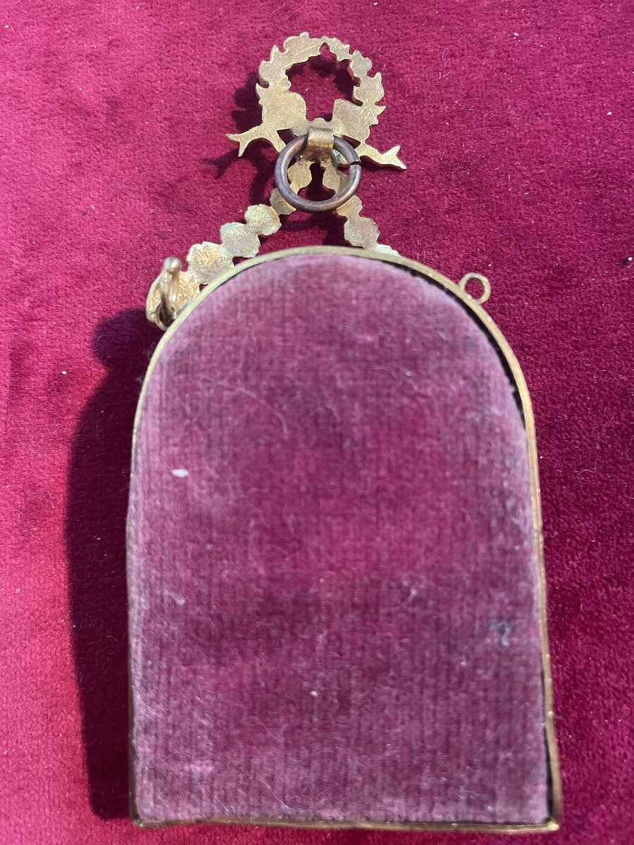 MEDAILLON MARGUERITE MARIE ET SACRE COEUR PORCELAINE PEINTE-photo-4