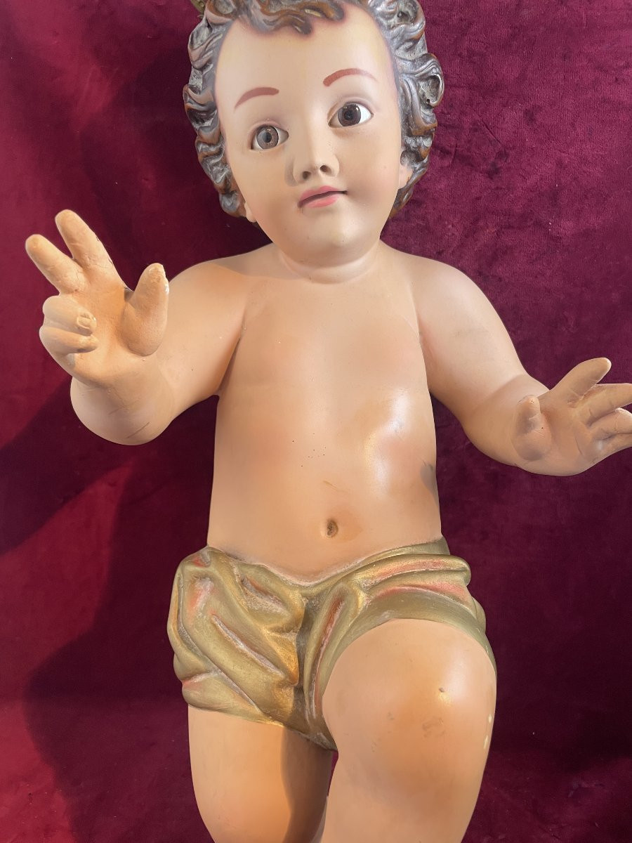 Nativity Scene Jesus, Plaster, Patina, Glass Eyes-photo-4