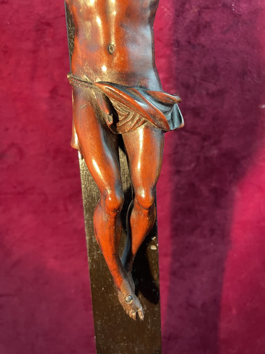 CHRIST EN BUIS 18 EME SIECLE SUR CROIX -photo-3