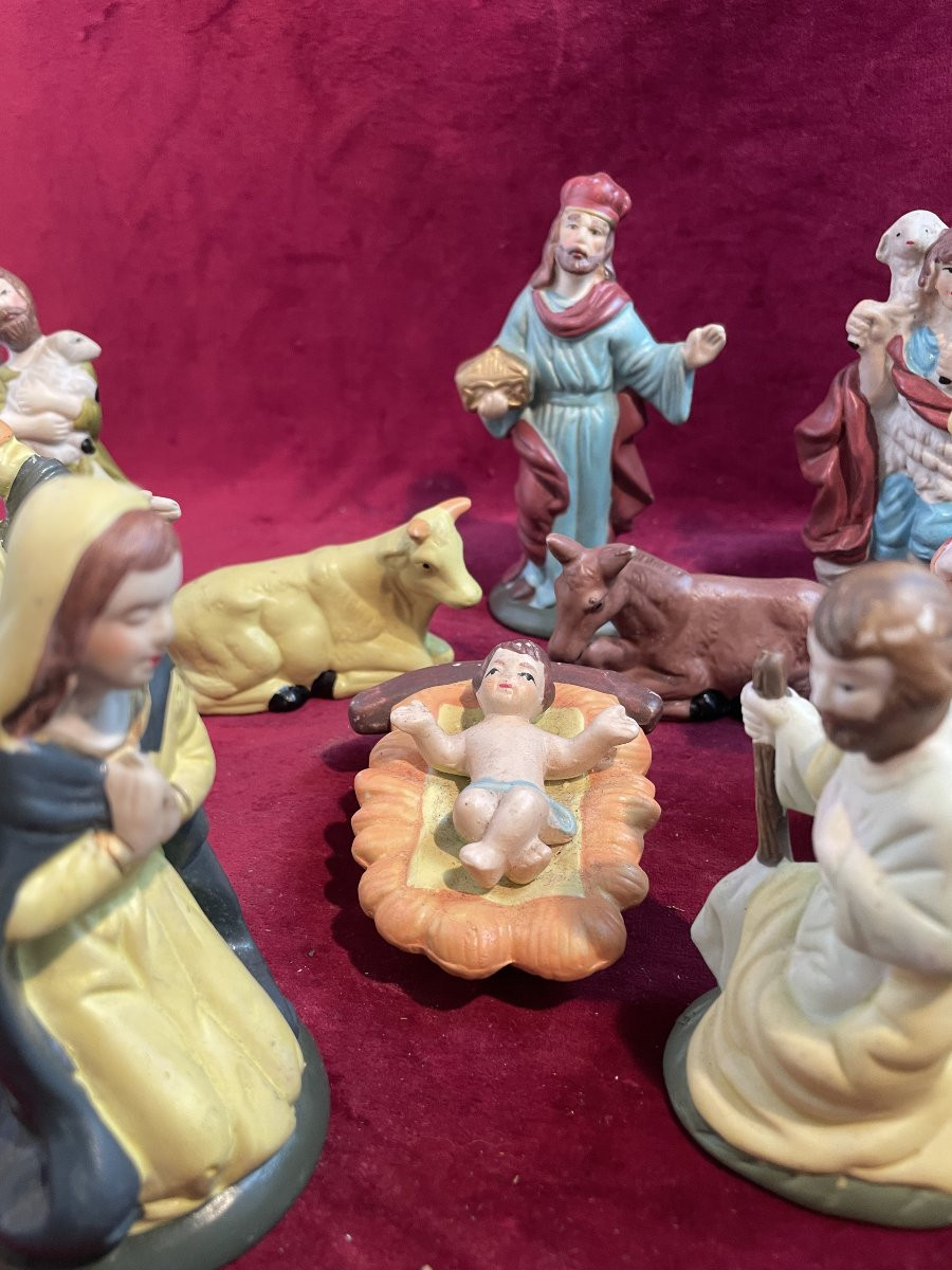 Complete Painted Porcelain Nativity Scene-photo-2