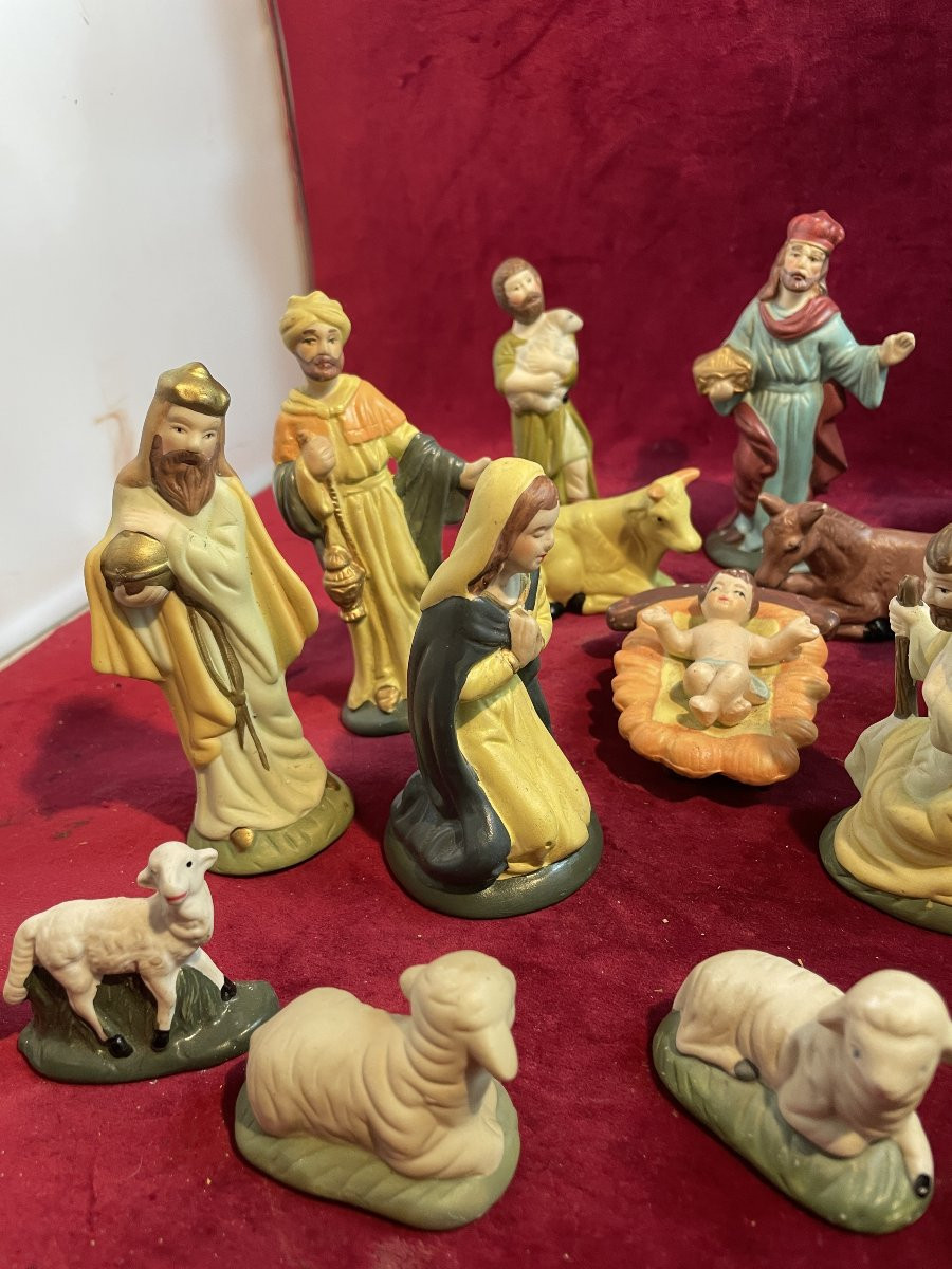 Complete Painted Porcelain Nativity Scene-photo-2
