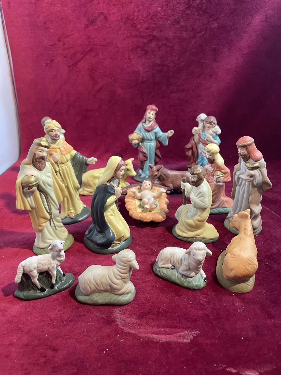Complete Painted Porcelain Nativity Scene
