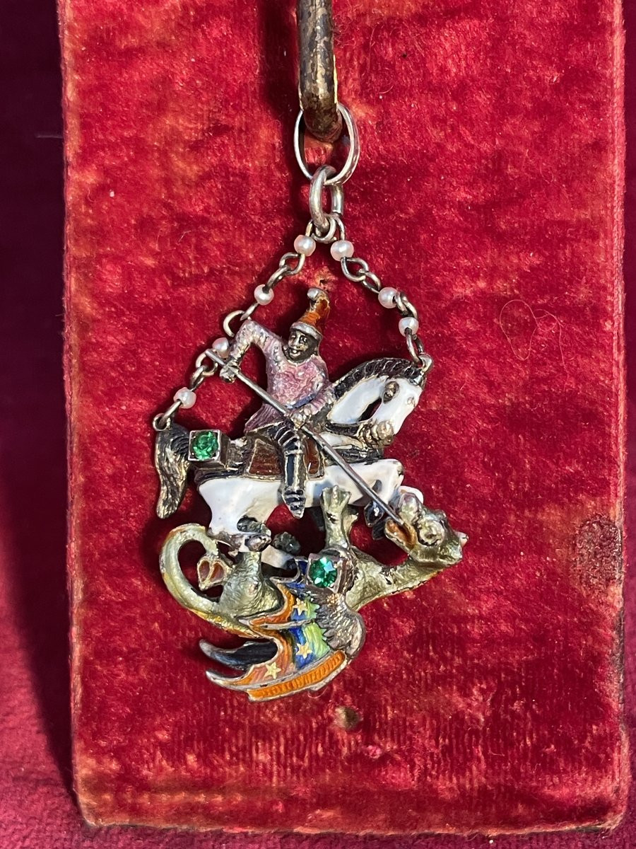 St. George Pendant, Silver And Enamel, Austro-hungarian Empire-photo-2