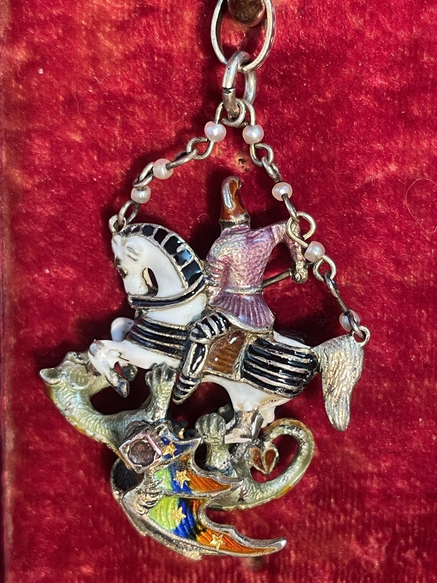 St. George Pendant, Silver And Enamel, Austro-hungarian Empire-photo-3