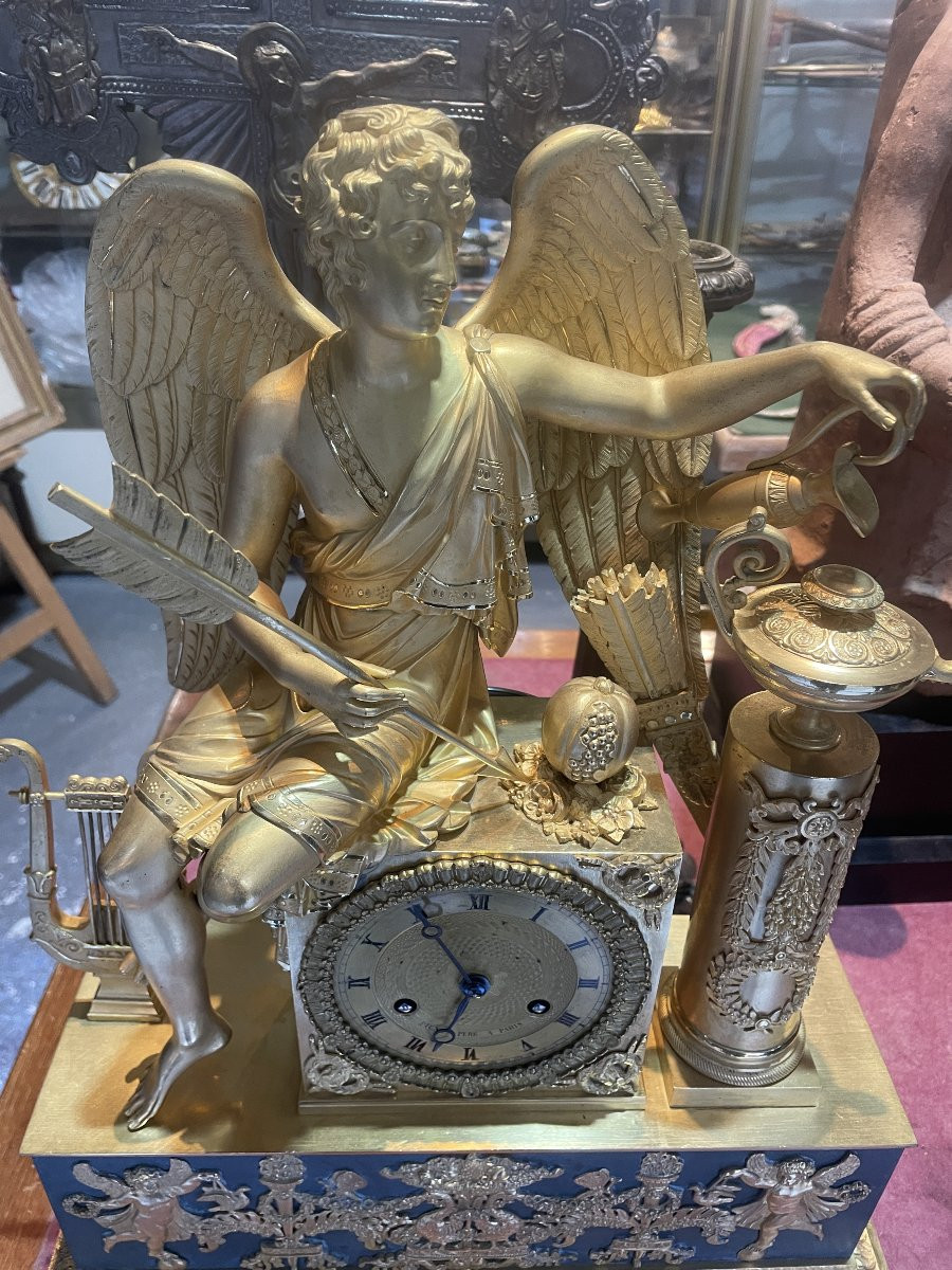 PENDULE BRONZE DORE AMOUR-photo-2