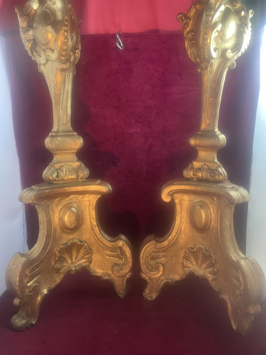 PIQUE CIERGES GRAND MODELE BOIS DORE PAIRE-photo-1