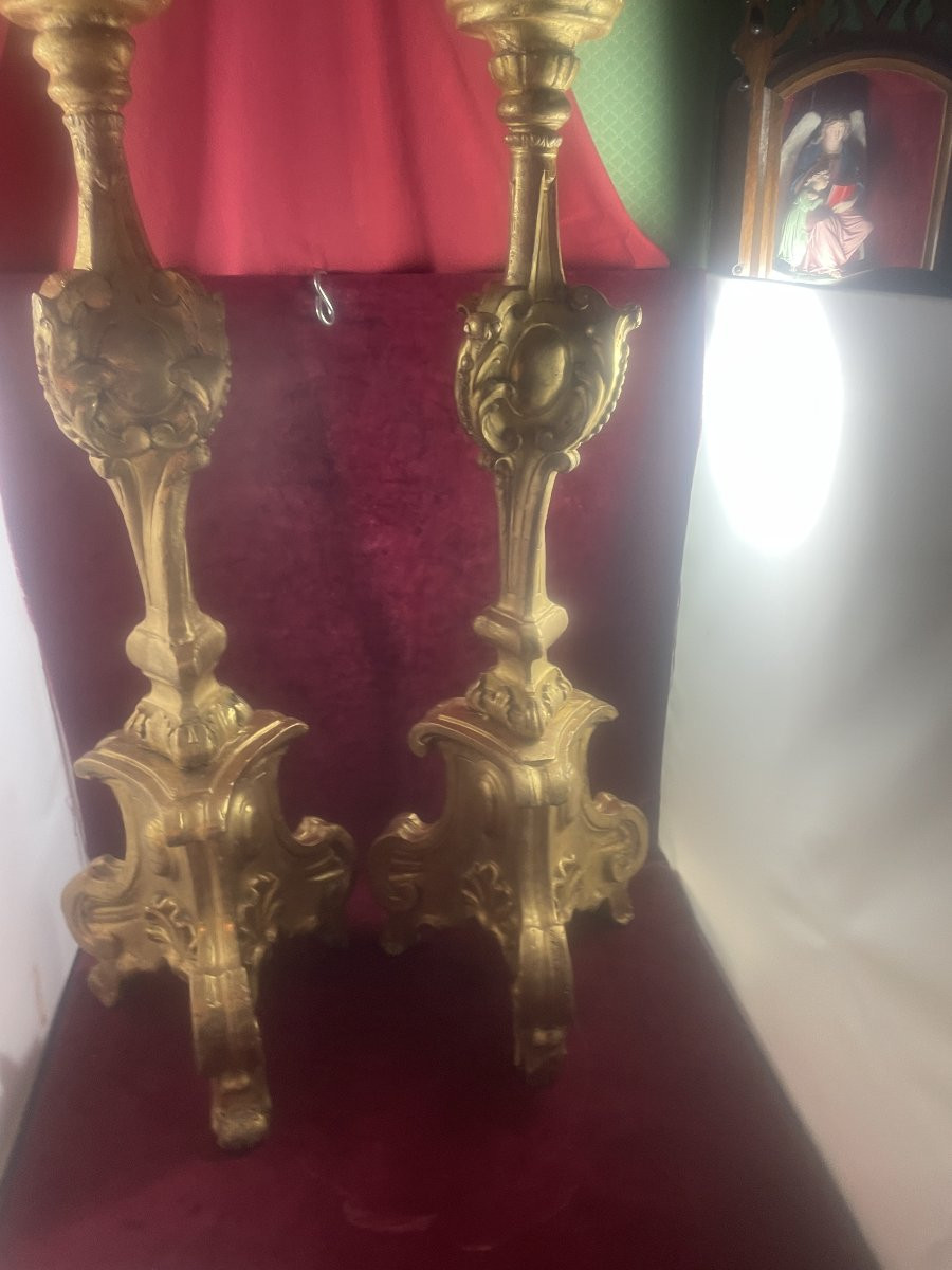 PIQUE CIERGES GRAND MODELE BOIS DORE PAIRE-photo-2