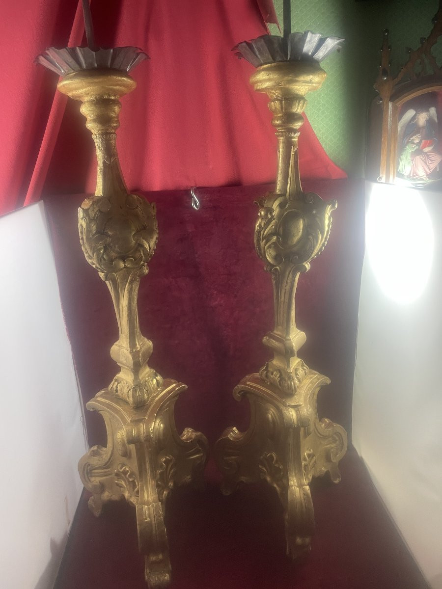 PIQUE CIERGES GRAND MODELE BOIS DORE PAIRE-photo-3