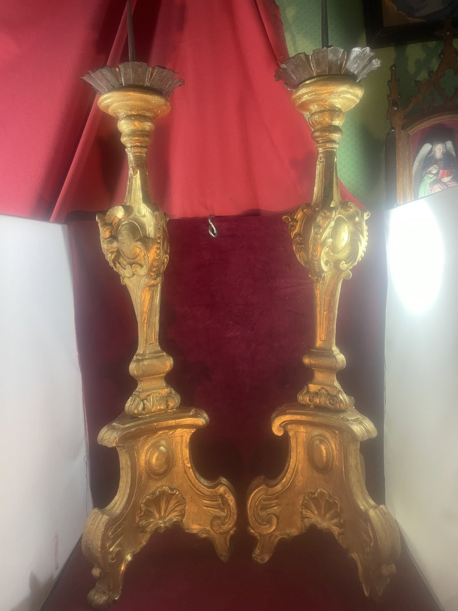 PIQUE CIERGES GRAND MODELE BOIS DORE PAIRE-photo-4