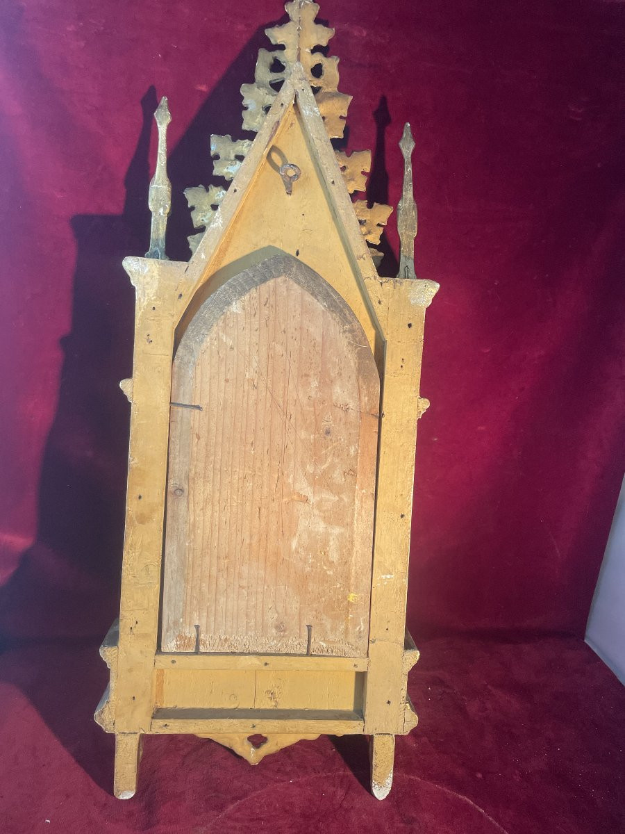 Gilded Florentine Neo-gothic Triptych Virgin Mary-photo-4