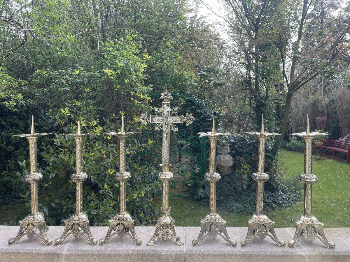 Complete Gilt Bronze Altar Set