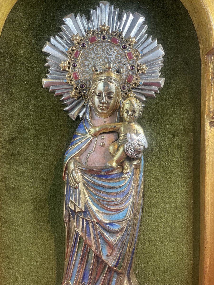 VIERGE A L ENFANT EMAILLEE DEMI RONDE BOSSE -photo-2