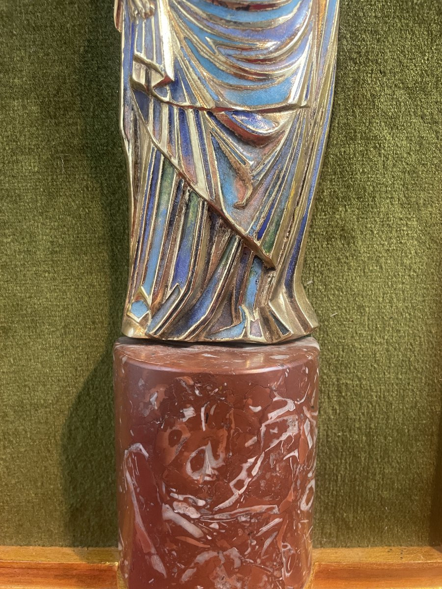 VIERGE A L ENFANT EMAILLEE DEMI RONDE BOSSE -photo-4