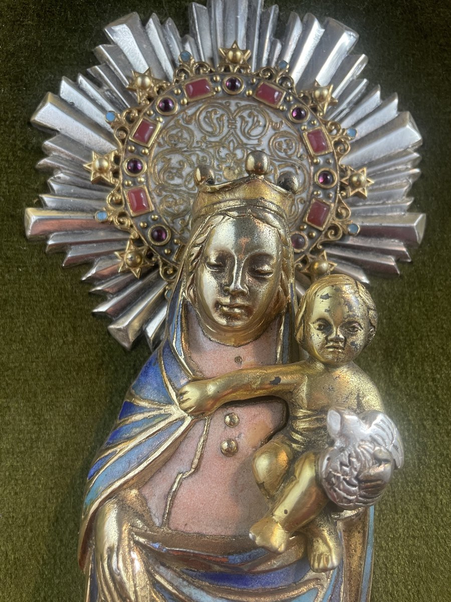 VIERGE A L ENFANT EMAILLEE DEMI RONDE BOSSE -photo-2