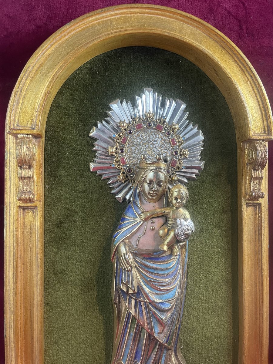 VIERGE A L ENFANT EMAILLEE DEMI RONDE BOSSE -photo-3