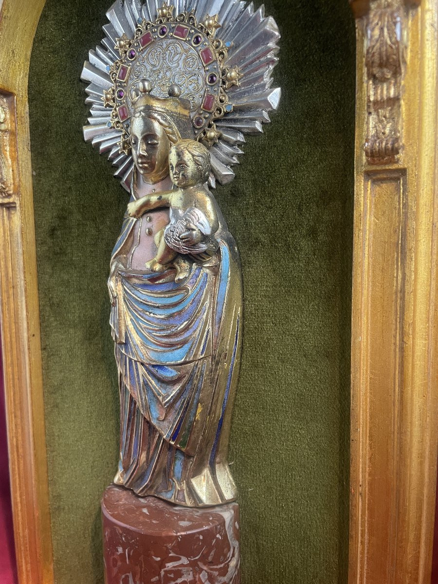 VIERGE A L ENFANT EMAILLEE DEMI RONDE BOSSE -photo-4