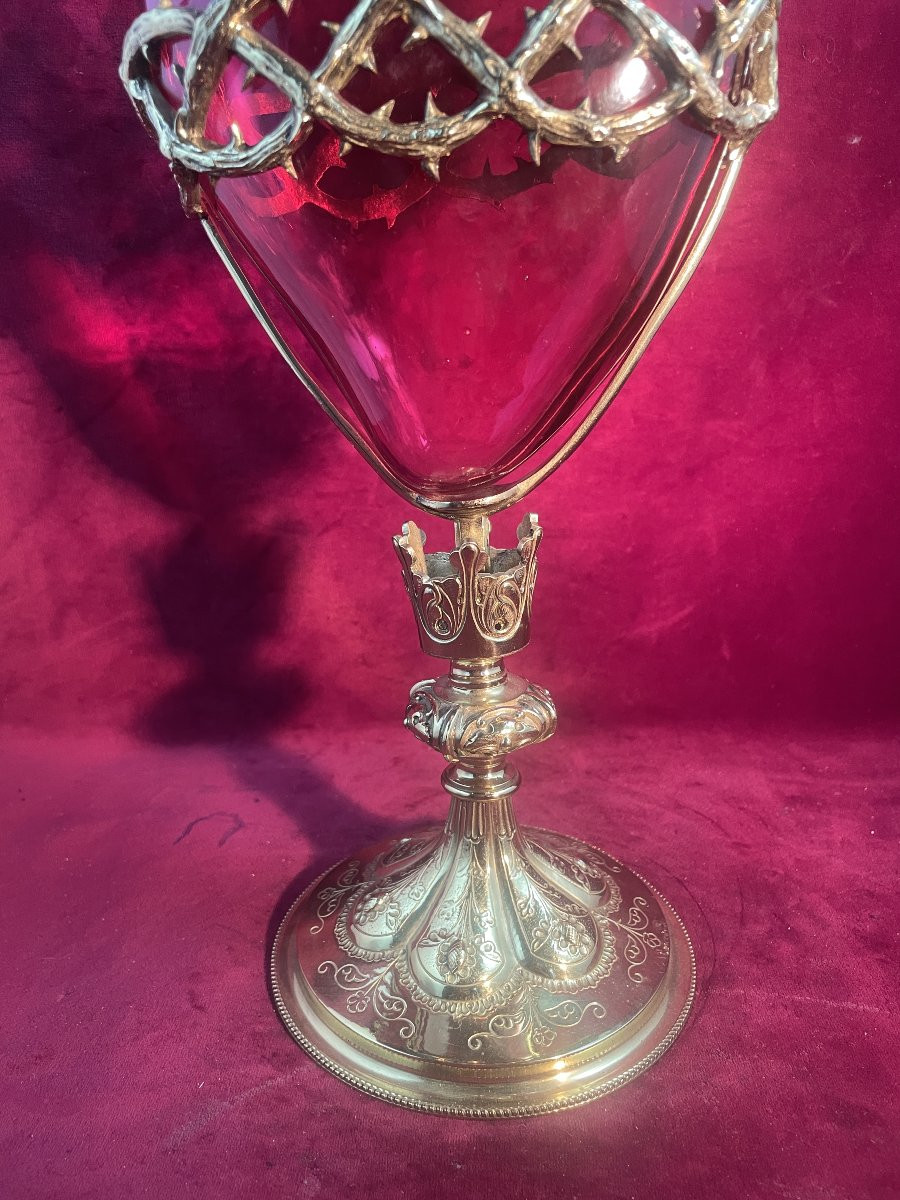 VEILLEUSE D AUTEL SACRE COEUR DE JESUS BRONZE DORE-photo-3