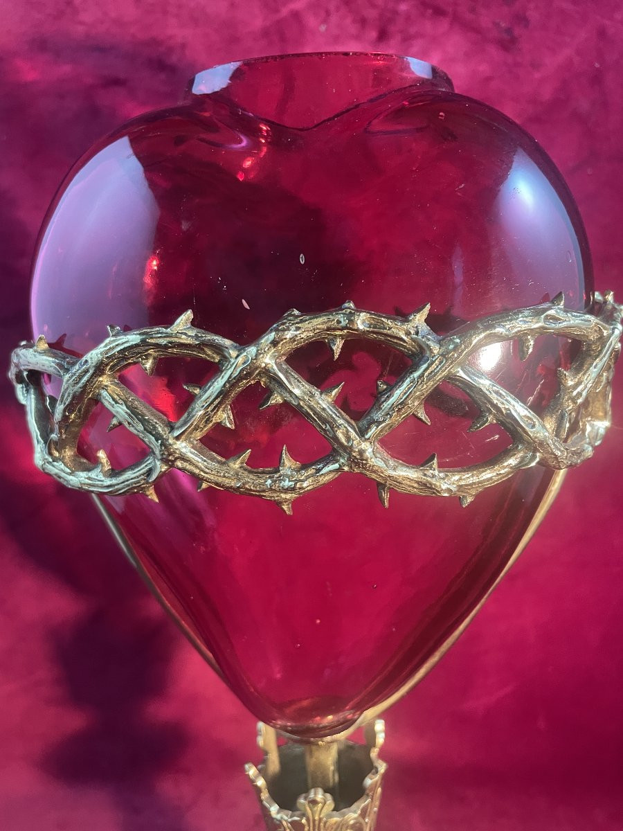 VEILLEUSE D AUTEL SACRE COEUR DE JESUS BRONZE DORE-photo-4