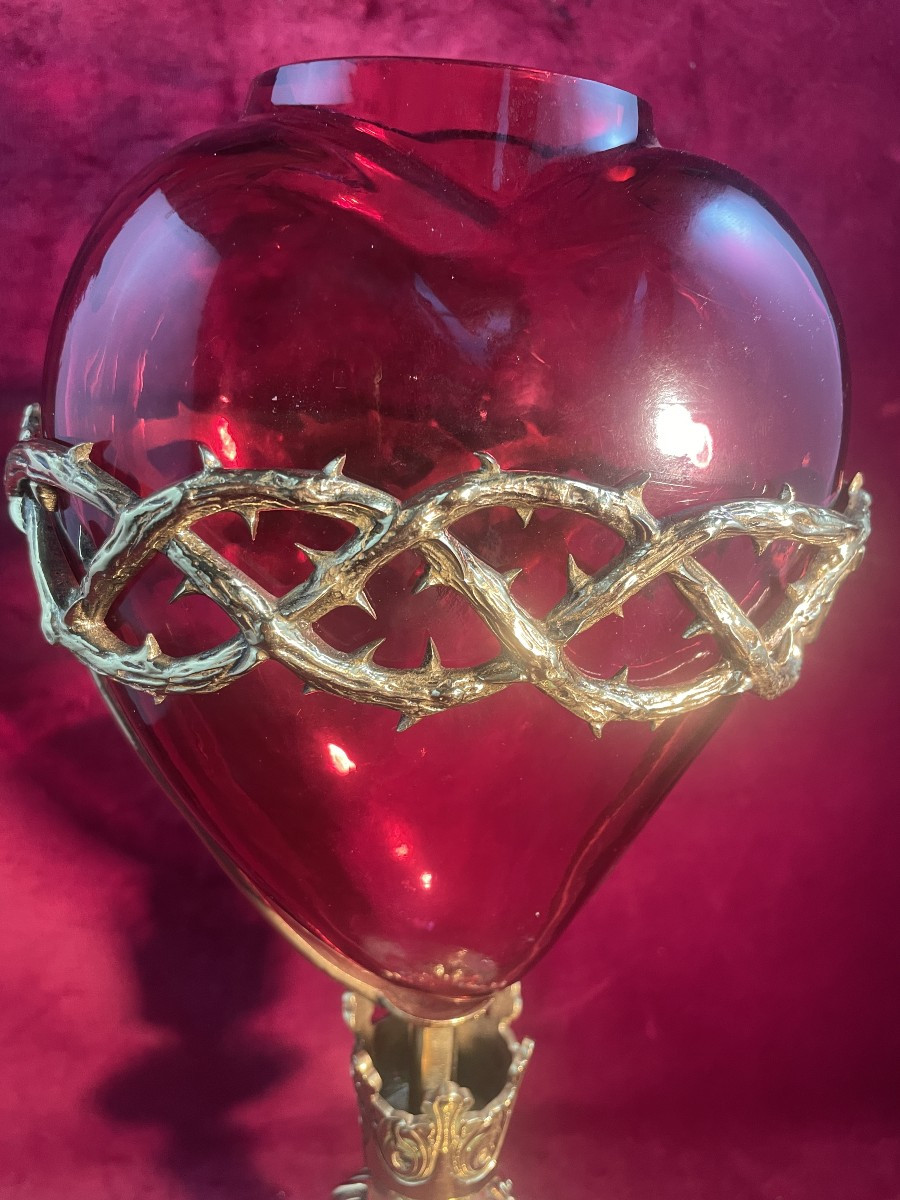 VEILLEUSE D AUTEL SACRE COEUR DE JESUS BRONZE DORE