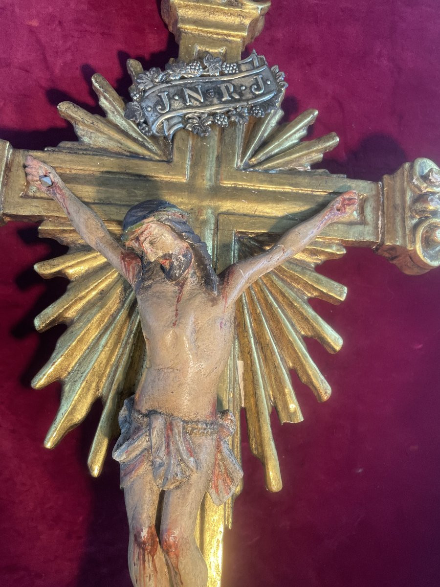 Processional Crucifix Gilded Wood 18th Century-photo-2