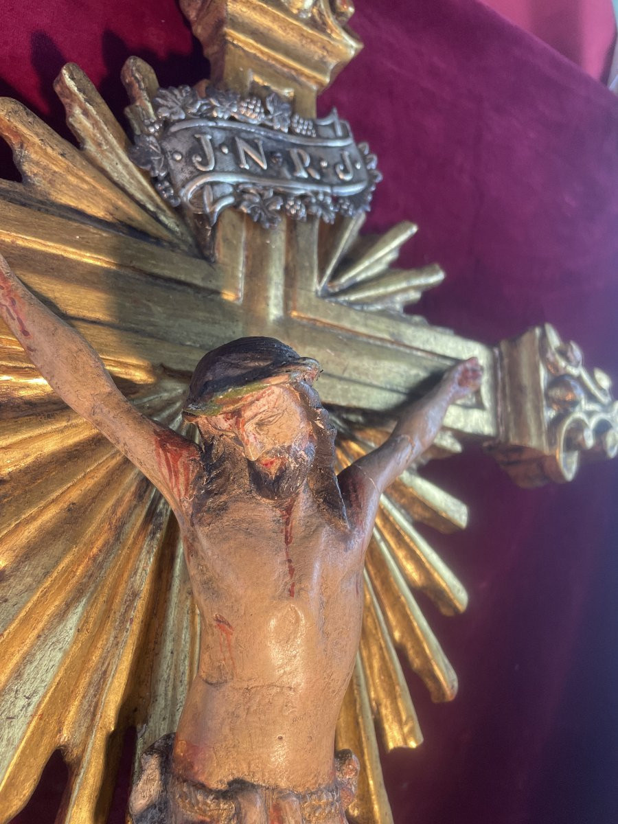 Processional Crucifix Gilded Wood 18th Century-photo-3