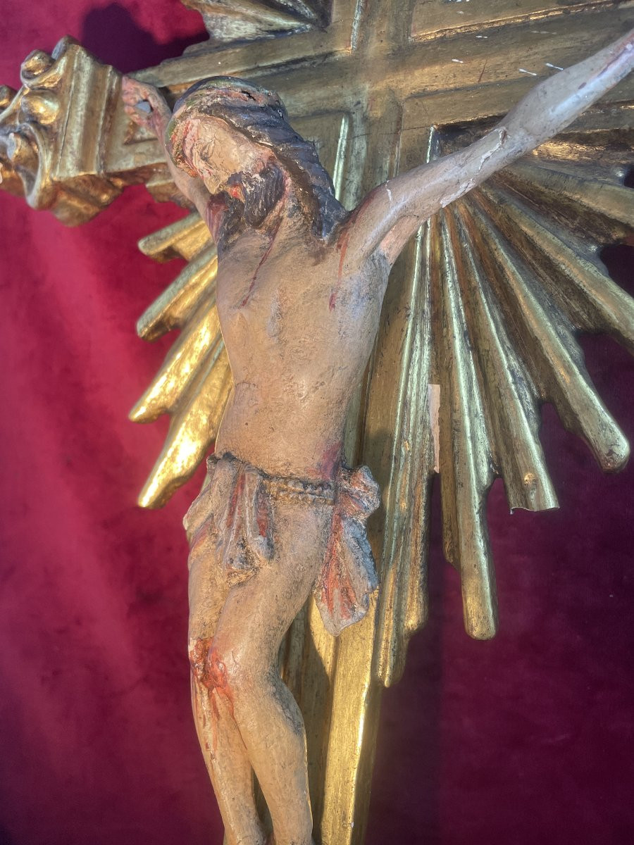 Processional Crucifix Gilded Wood 18th Century-photo-4