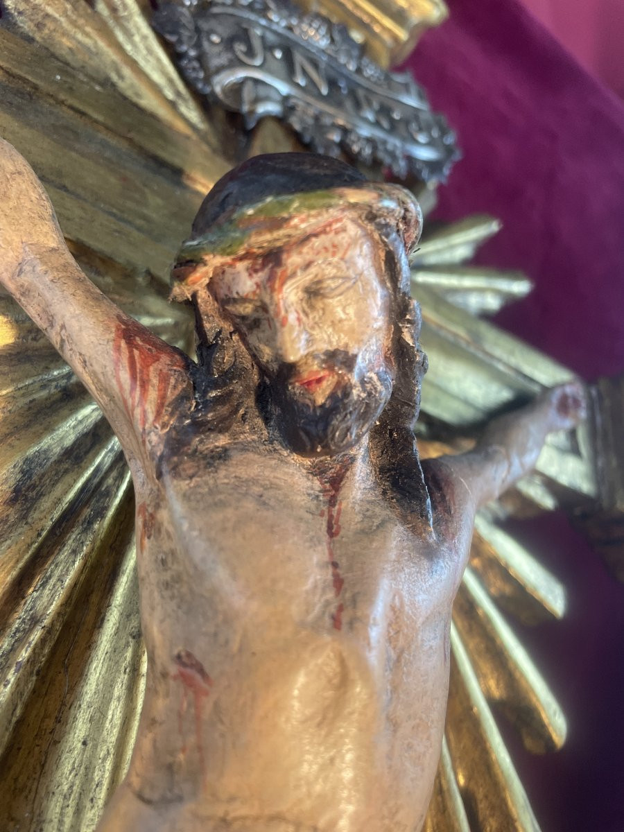 Processional Crucifix Gilded Wood 18th Century-photo-2
