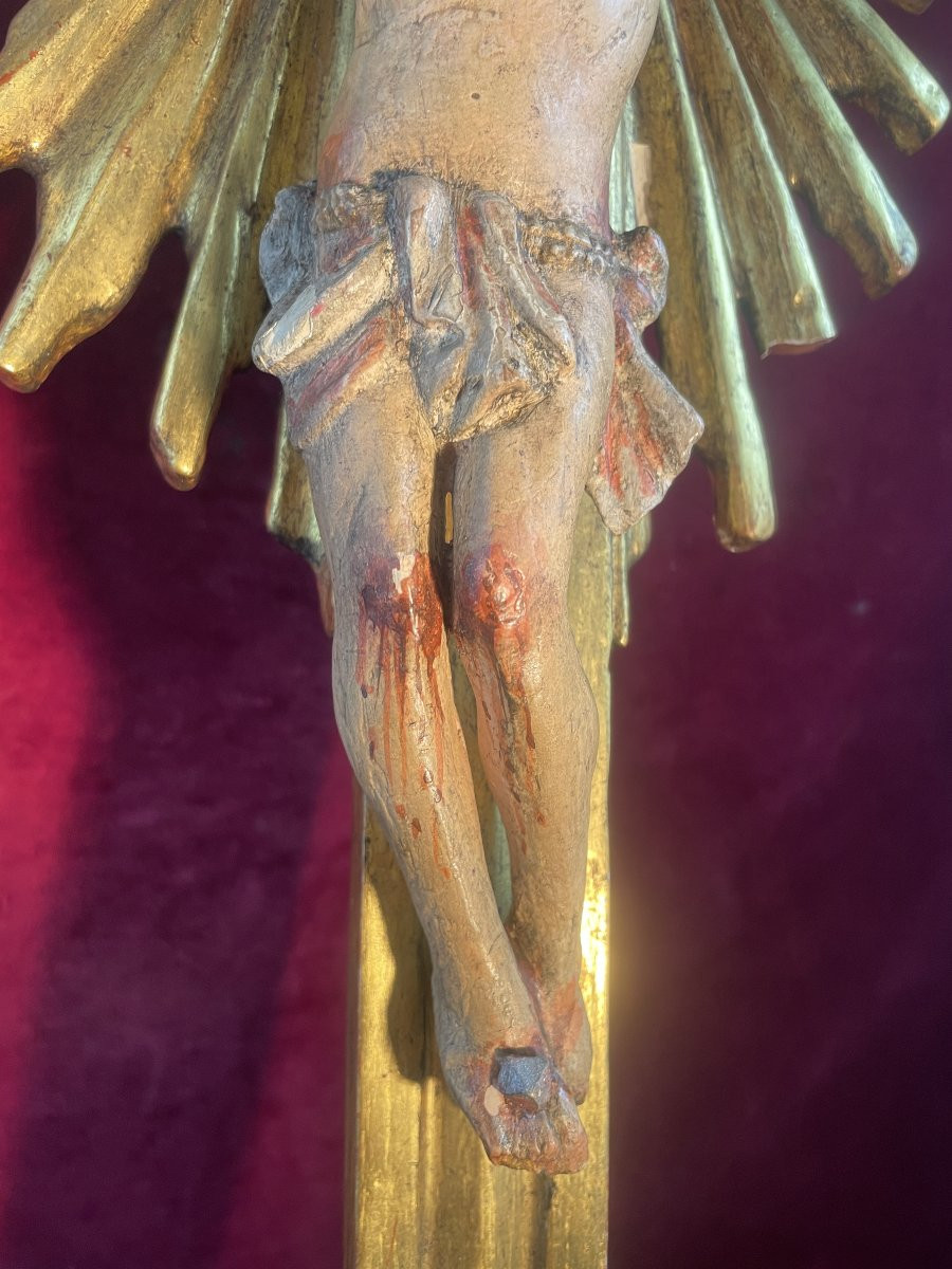 Processional Crucifix Gilded Wood 18th Century-photo-3