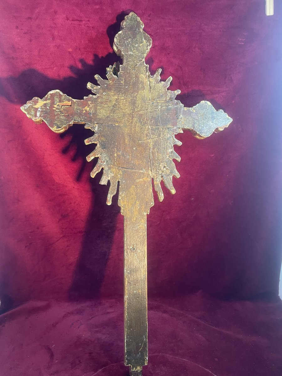 Processional Crucifix Gilded Wood 18th Century-photo-4