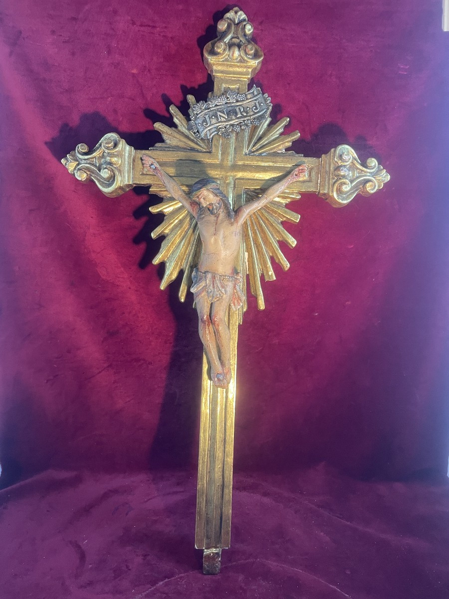 Processional Crucifix Gilded Wood 18th Century