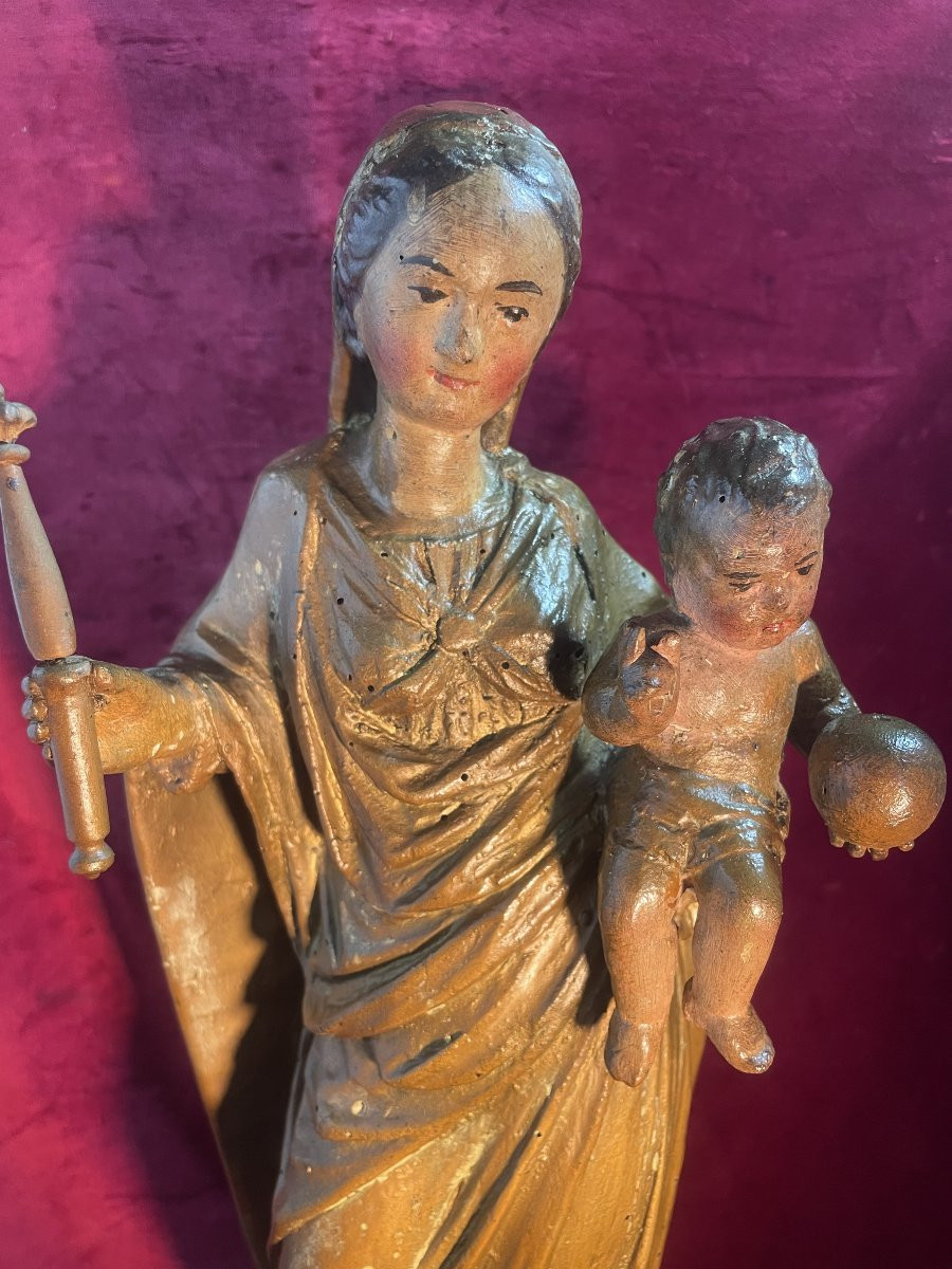 Virgin And Child In Polychrome Wood-photo-2
