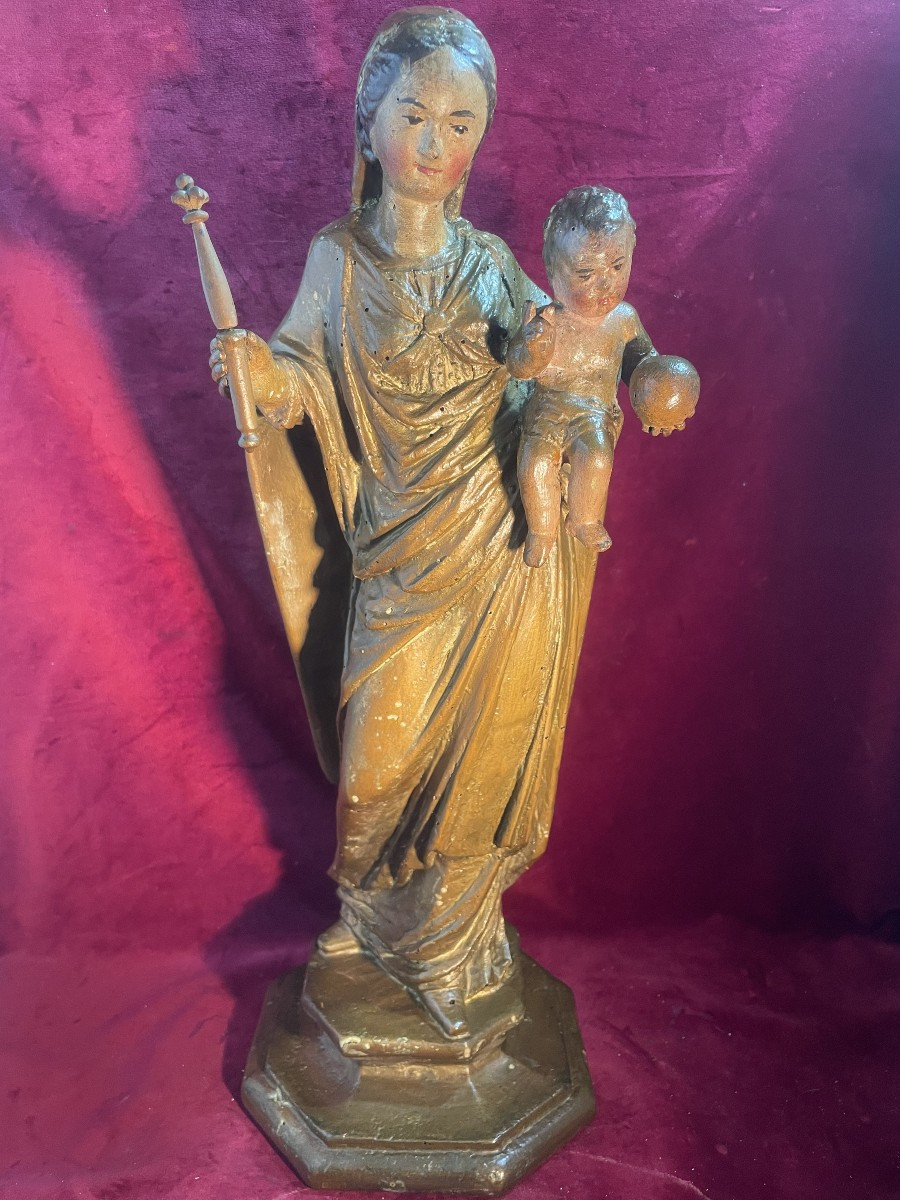 Virgin And Child In Polychrome Wood