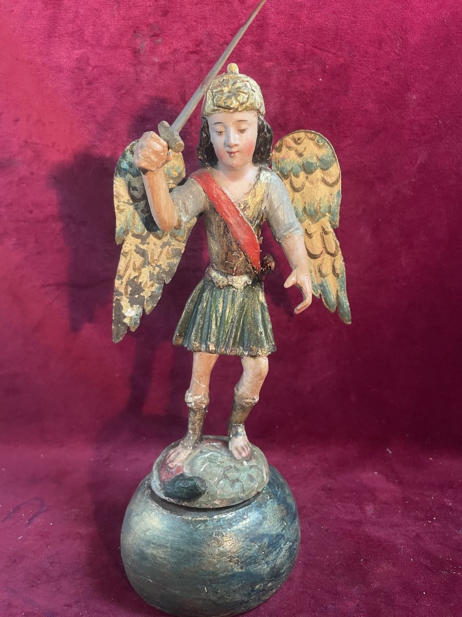 Saint Michel Statuette 18th Century-photo-1