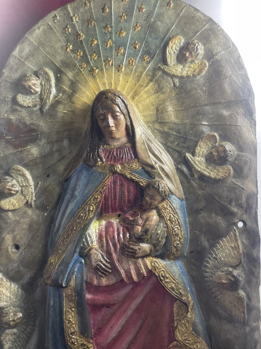 TRIPTYQUE PLAQUES BRONZE PEINTES 18 EME SIECLE -photo-1