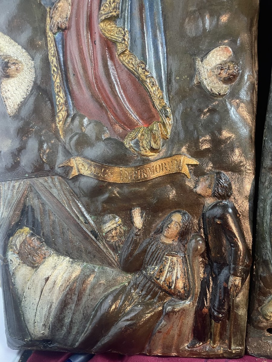 TRIPTYQUE PLAQUES BRONZE PEINTES 18 EME SIECLE -photo-4
