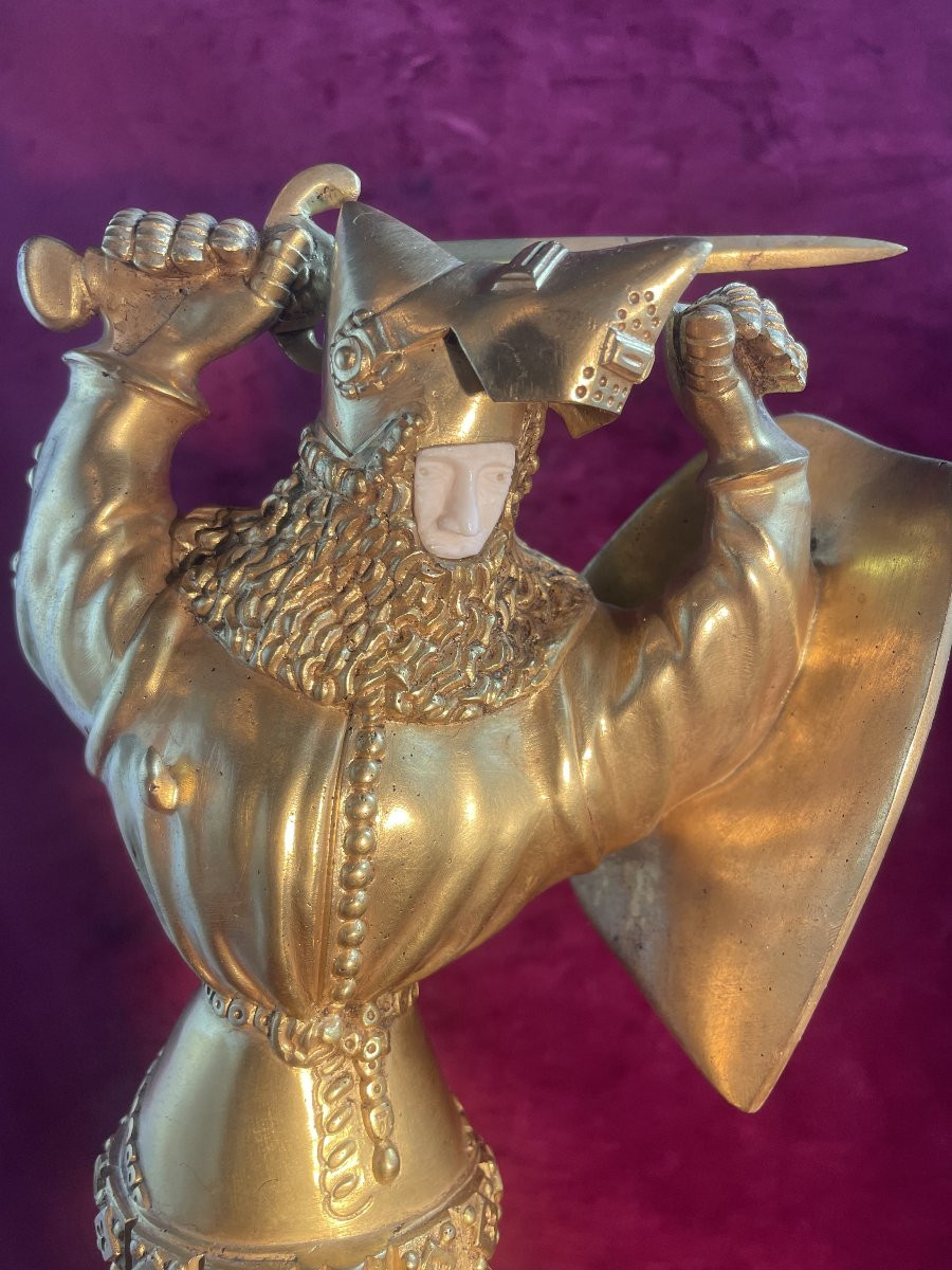 SAINT GEORGES TERRASSANT LE DRAGON BRONZE DORE CHRISELEPHANTIN-photo-2