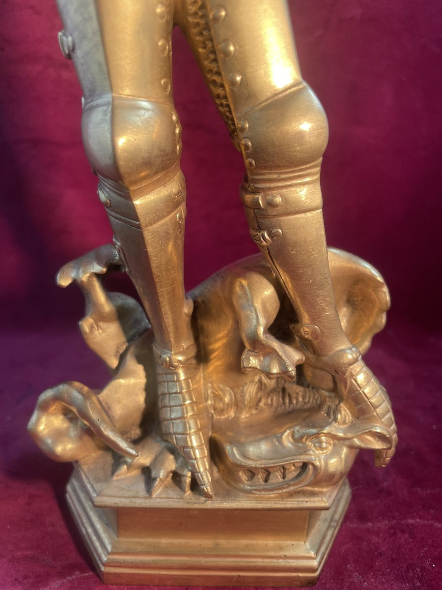 SAINT GEORGES TERRASSANT LE DRAGON BRONZE DORE CHRISELEPHANTIN-photo-4