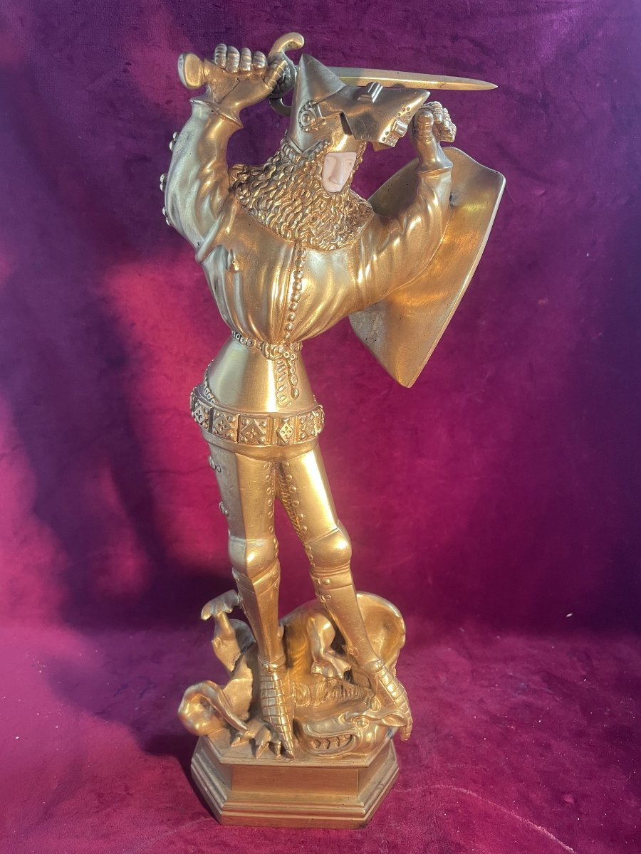 SAINT GEORGES TERRASSANT LE DRAGON BRONZE DORE CHRISELEPHANTIN-photo-1