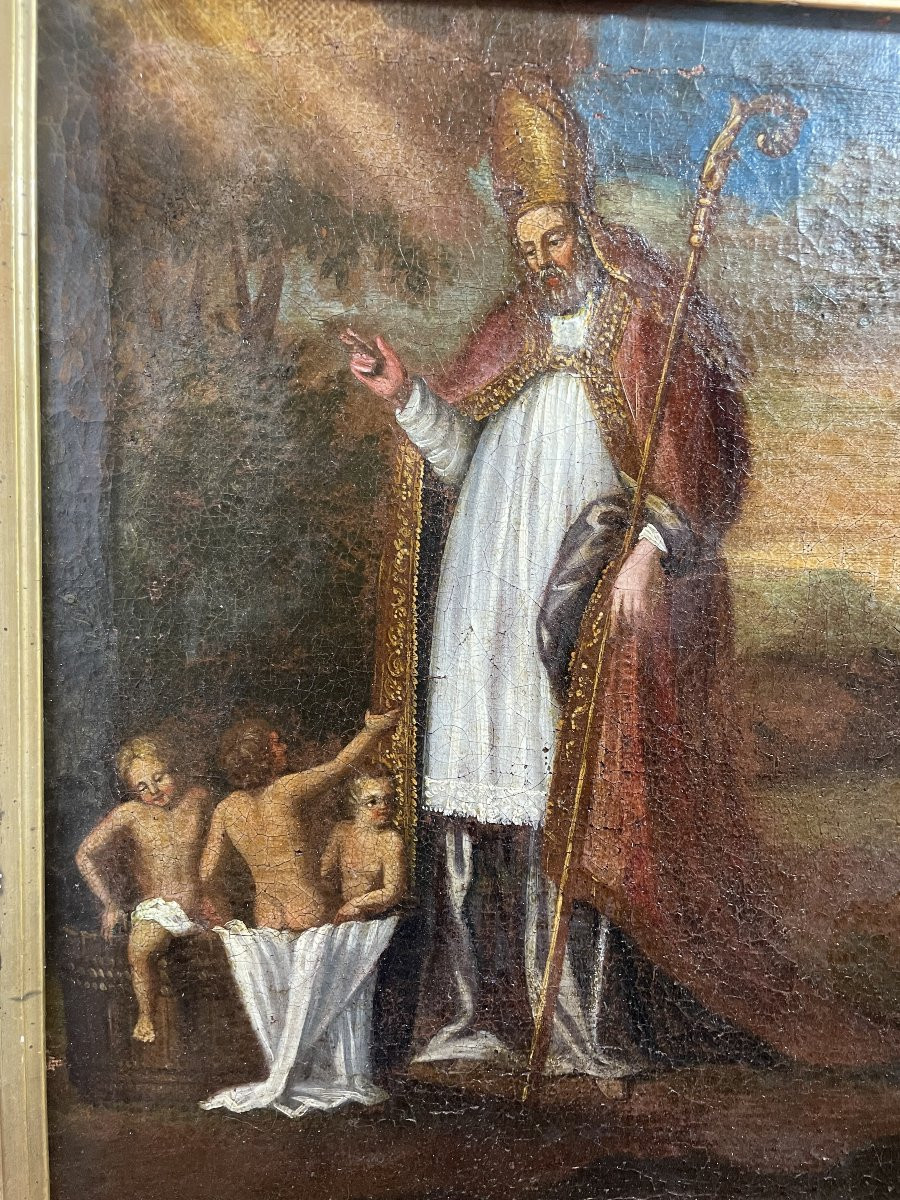 TABLEAU SAINT NICOLAS ET LES TROIS PETITS ENFANTS DANS LE SALOIR-photo-3