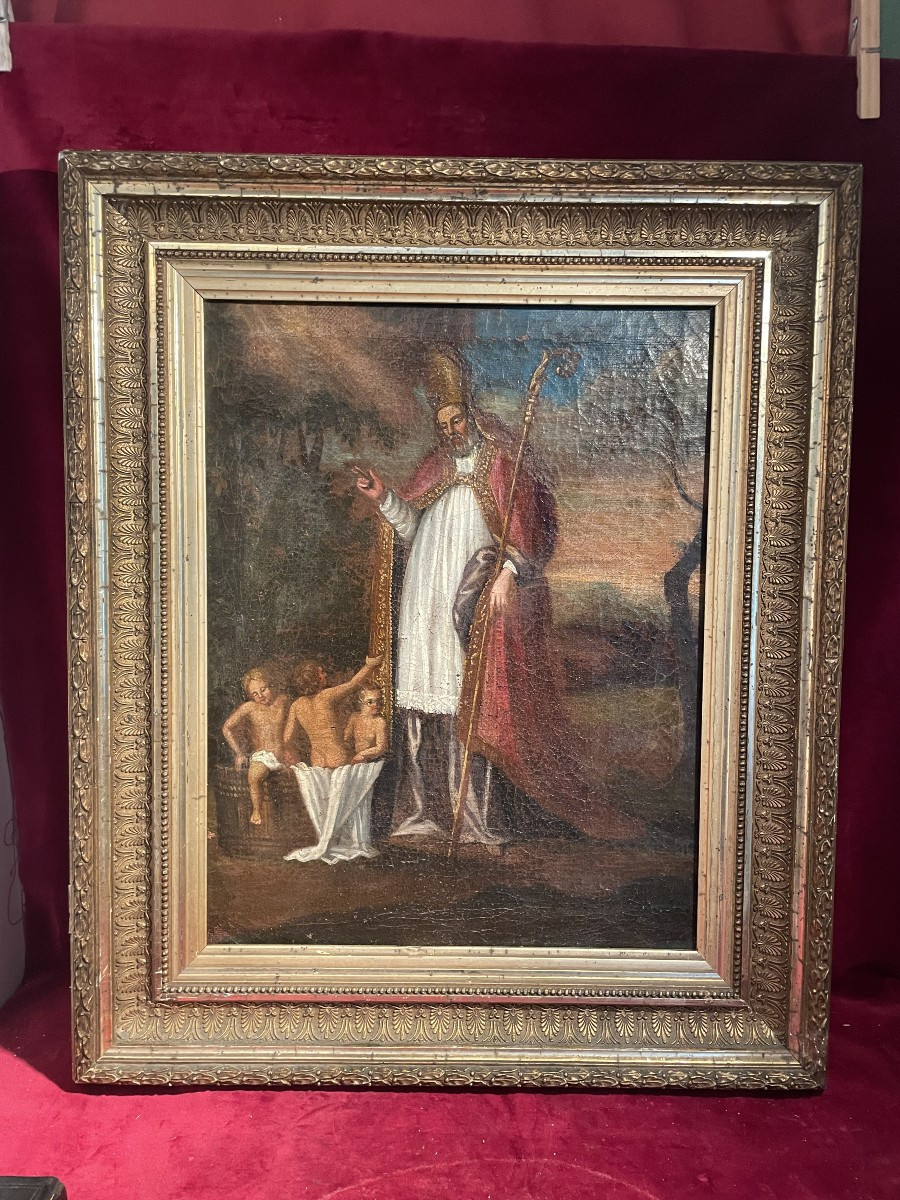 TABLEAU SAINT NICOLAS ET LES TROIS PETITS ENFANTS DANS LE SALOIR