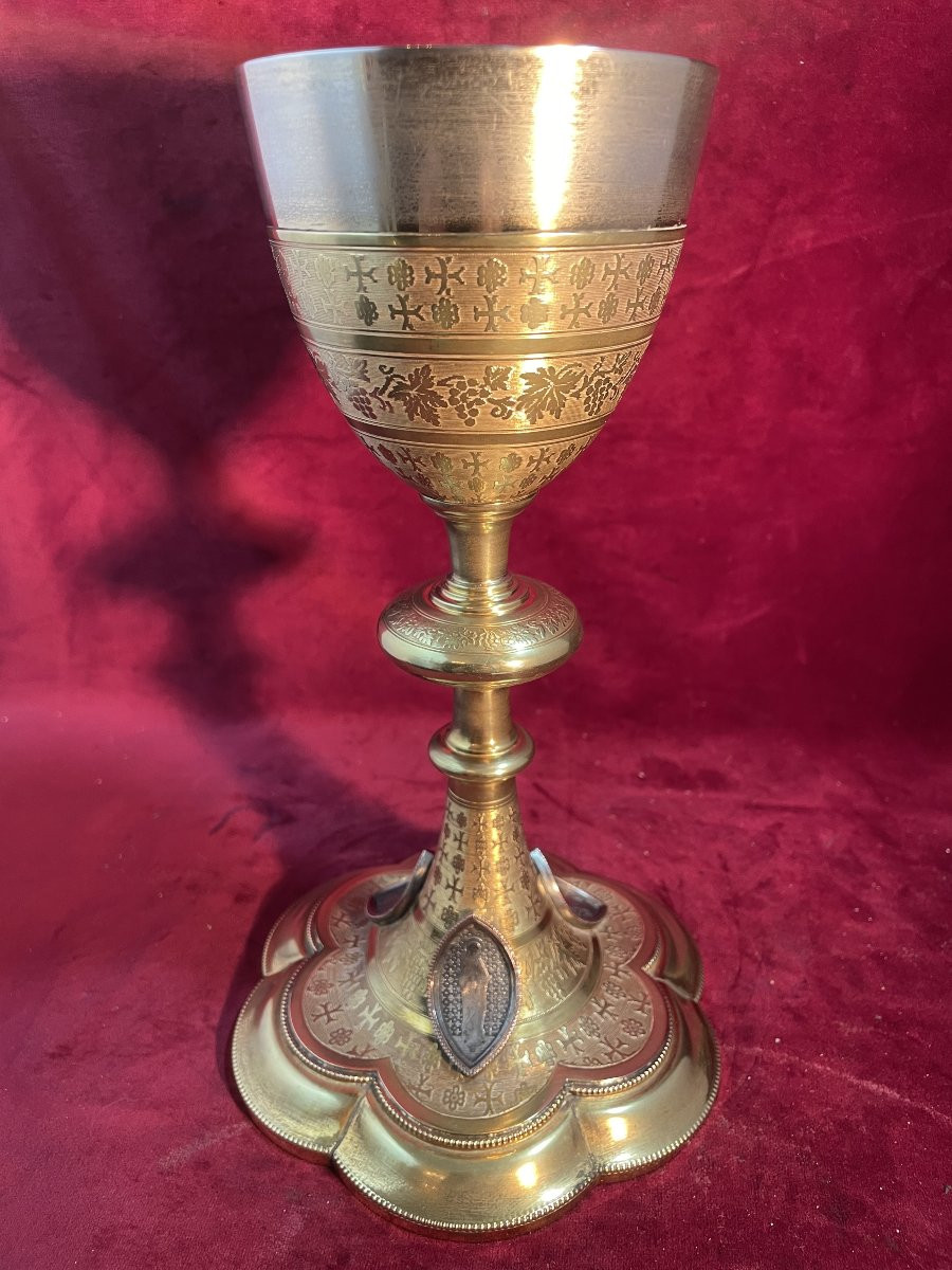 CALICE COUPE ARGENT PIED LAITON DORE-photo-2
