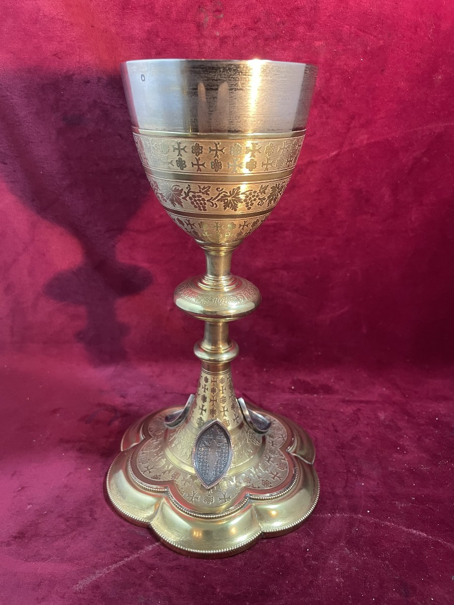 CALICE COUPE ARGENT PIED LAITON DORE