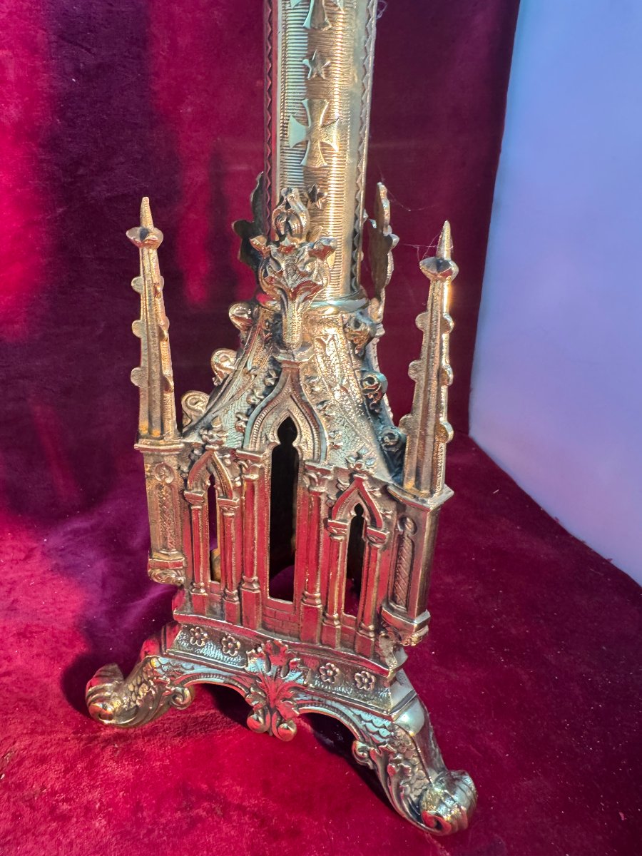 Pair Of Neo-gothic Altar Candlesticks-photo-3