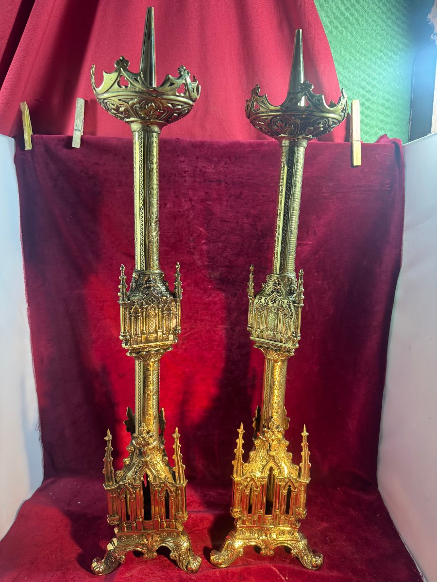 Pair Of Neo-gothic Altar Candlesticks
