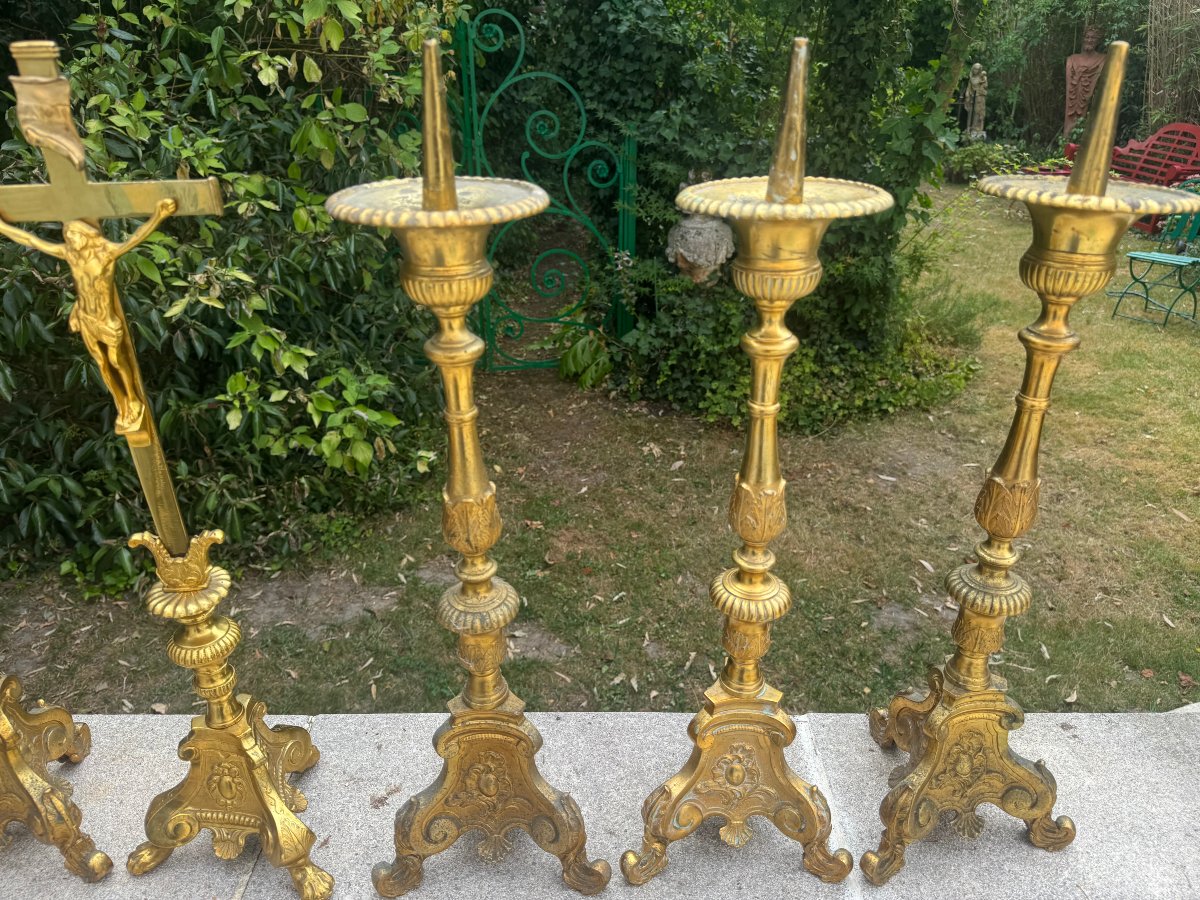 PARURE D AUTEL COMPLETE BRONZE DORE-photo-2