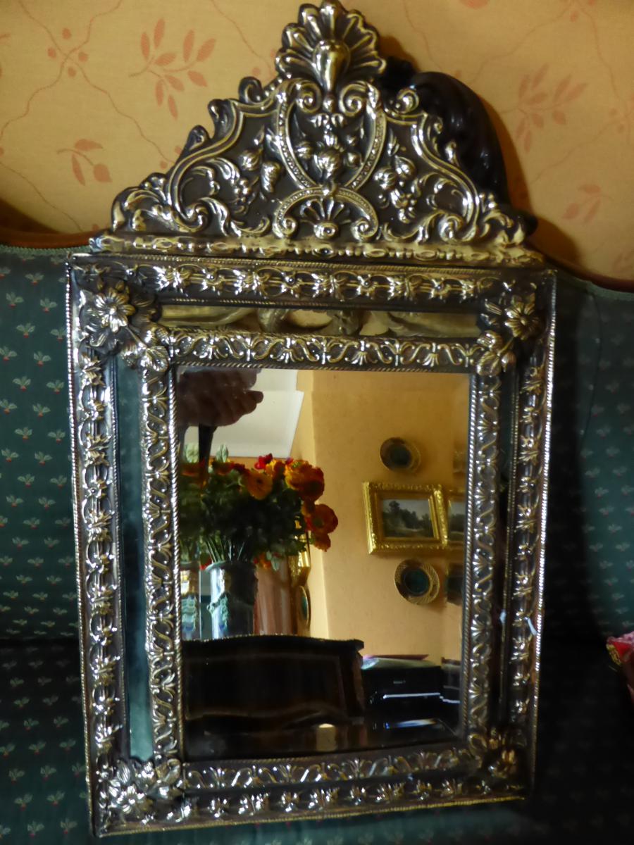 Miroir Niii De Style Louisxiv  Laiton Repousse-photo-2