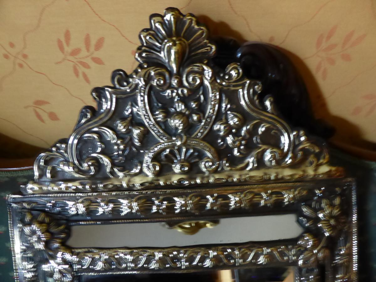 Miroir Niii De Style Louisxiv  Laiton Repousse-photo-3