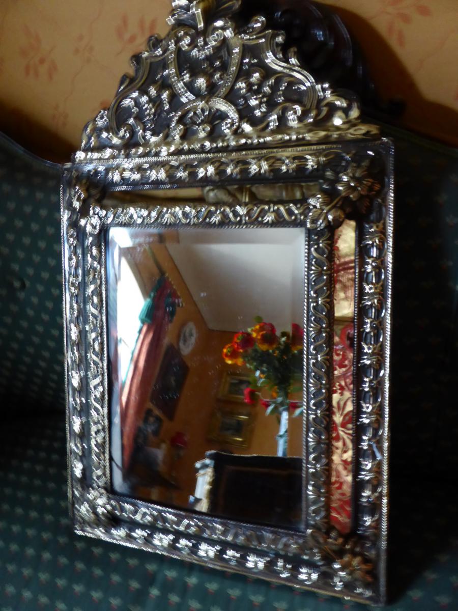 Miroir Niii De Style Louisxiv  Laiton Repousse-photo-4