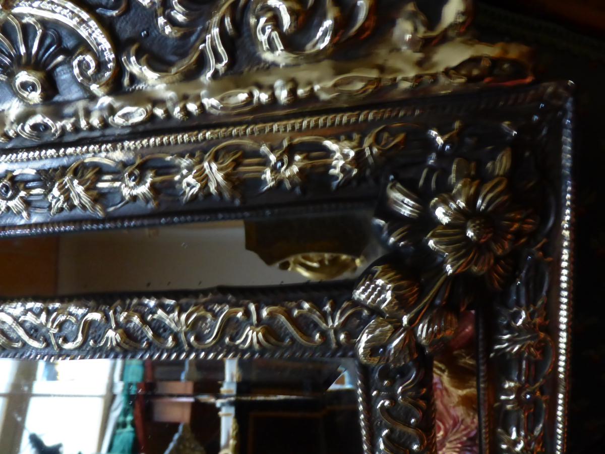 Miroir Niii De Style Louisxiv  Laiton Repousse-photo-1